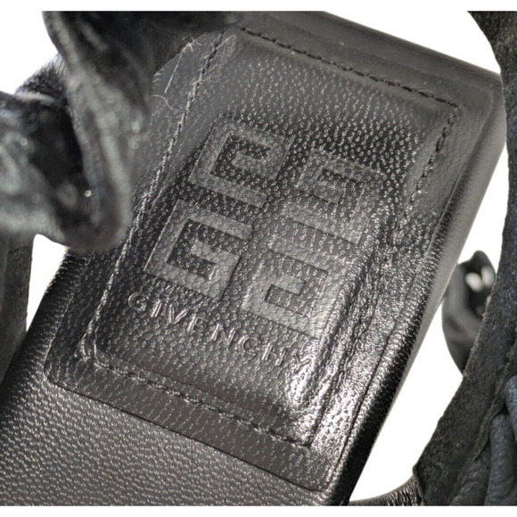 Givenchy G Black Lambskin Chain Ruffle Sandals New EU 37 Square Toe Slingback - Picture 15 of 16